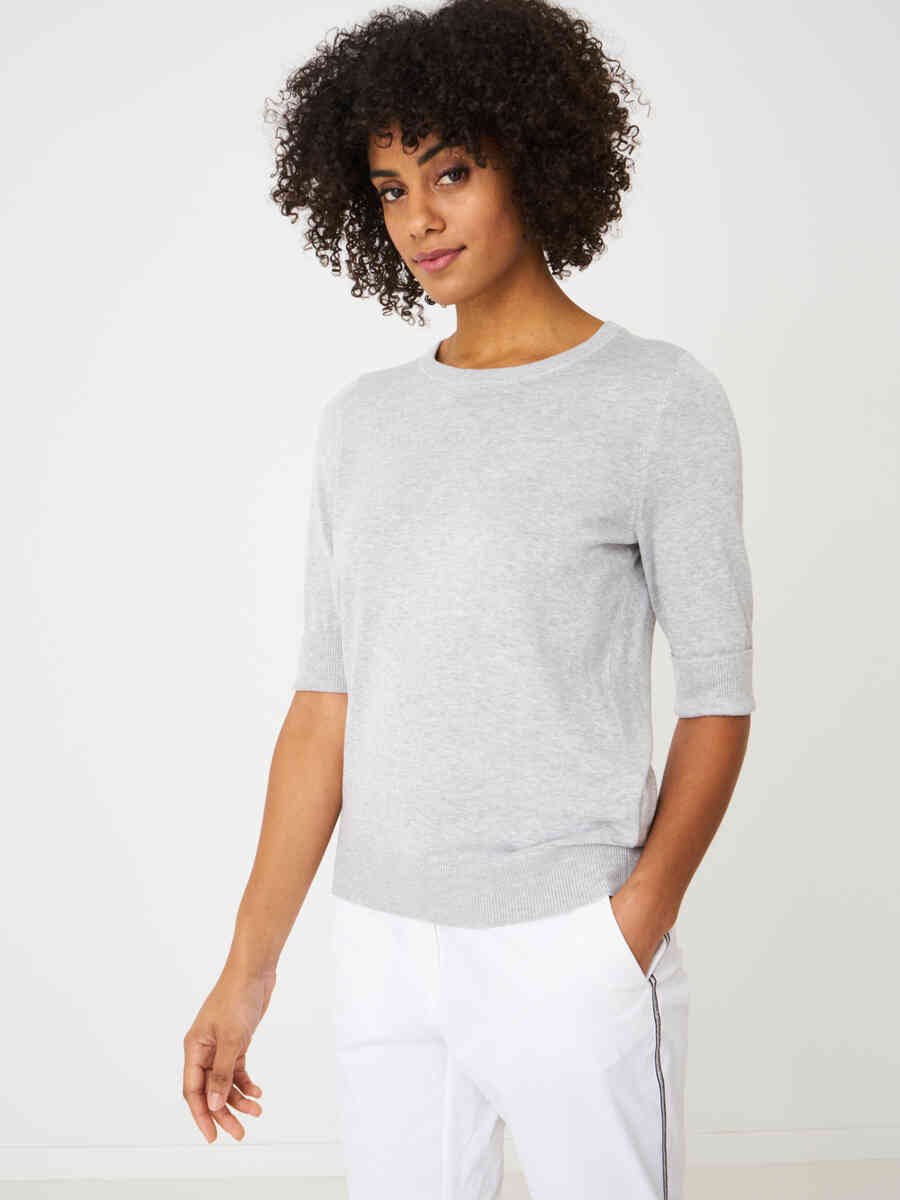 Basic fine knit short sleeve pullover in organic cotton blend image number 28