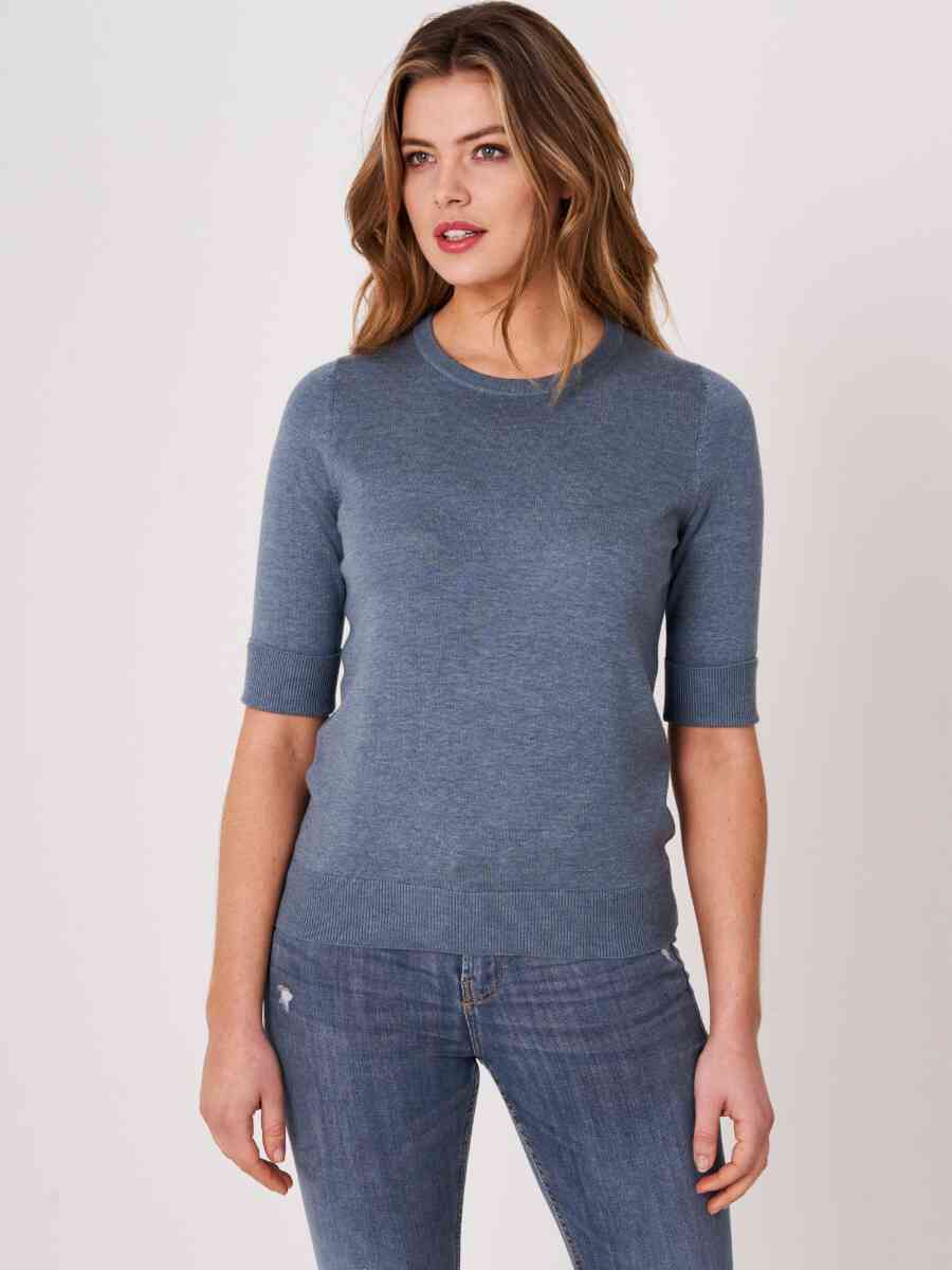 Basic fine knit short sleeve pullover in organic cotton blend image number 32