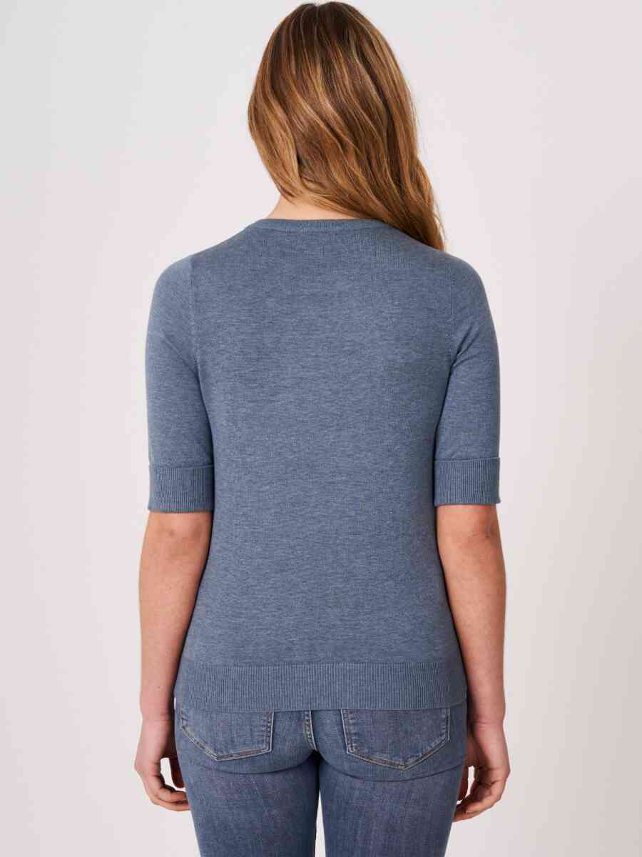 Basic fine knit short sleeve pullover in organic cotton blend image number 33