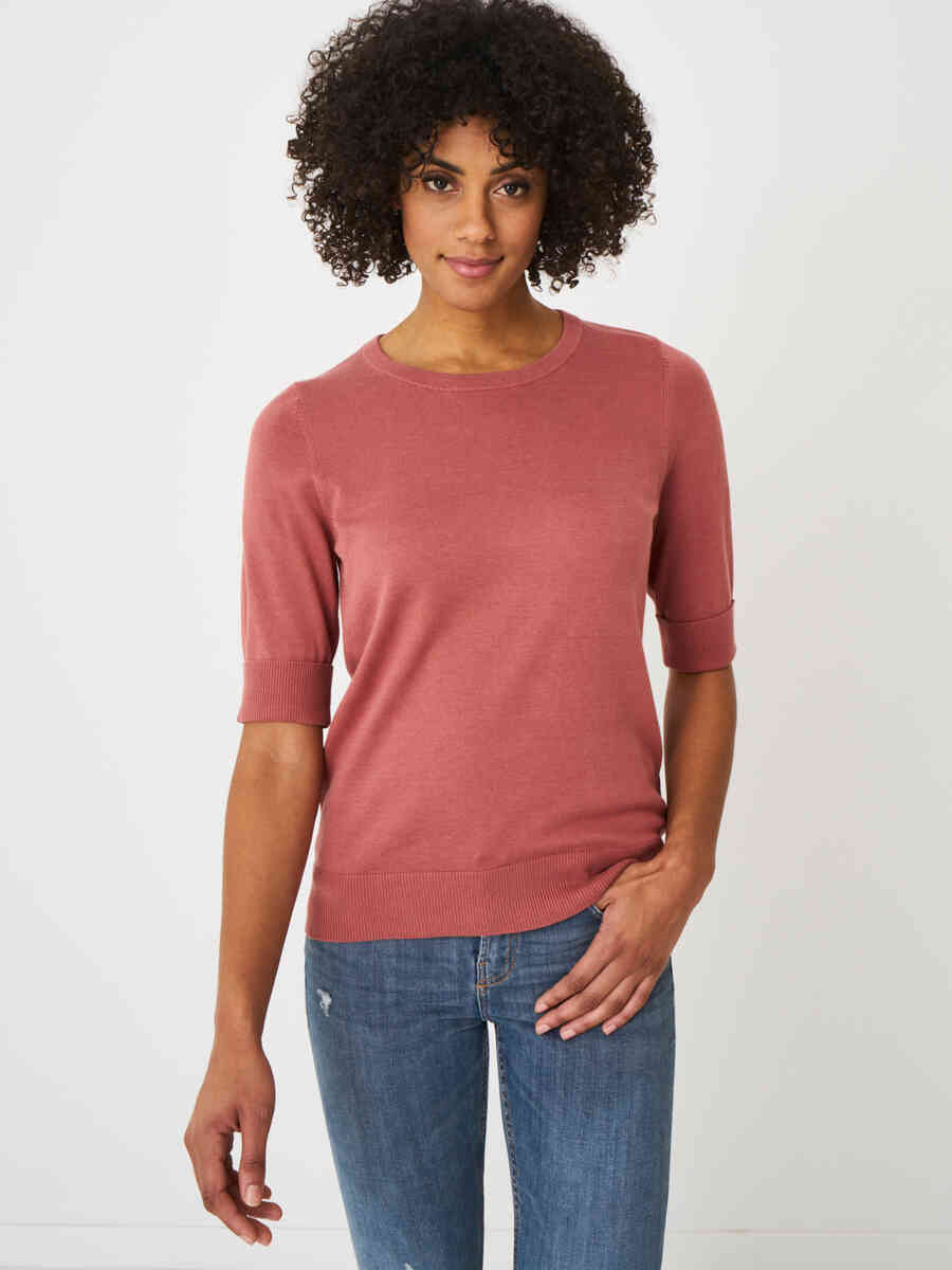 Basic fine knit short sleeve pullover in organic cotton blend image number 36
