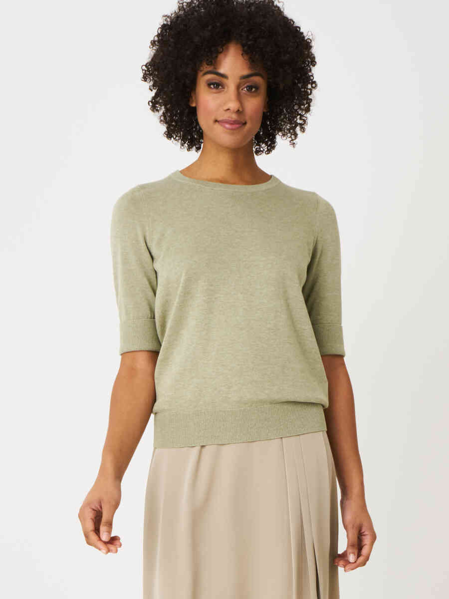 Basic fine knit short sleeve pullover in organic cotton blend image number 40