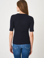 Basic short sleeve slim fit rib knit sweater image number 1