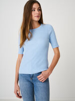 Basic short sleeve slim fit rib knit sweater image number 0