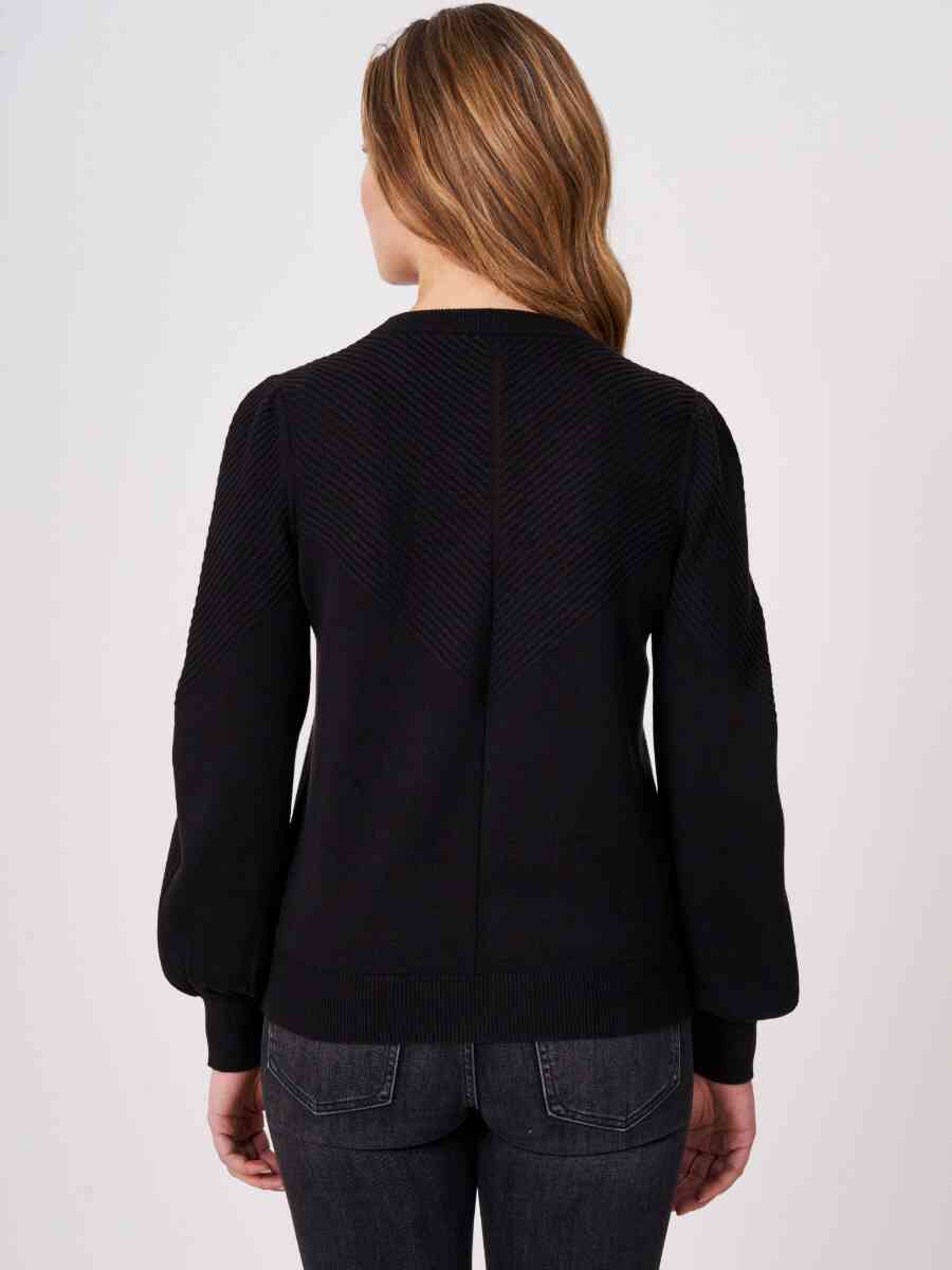 Sweater with long puff sleeves and textured details image number 1