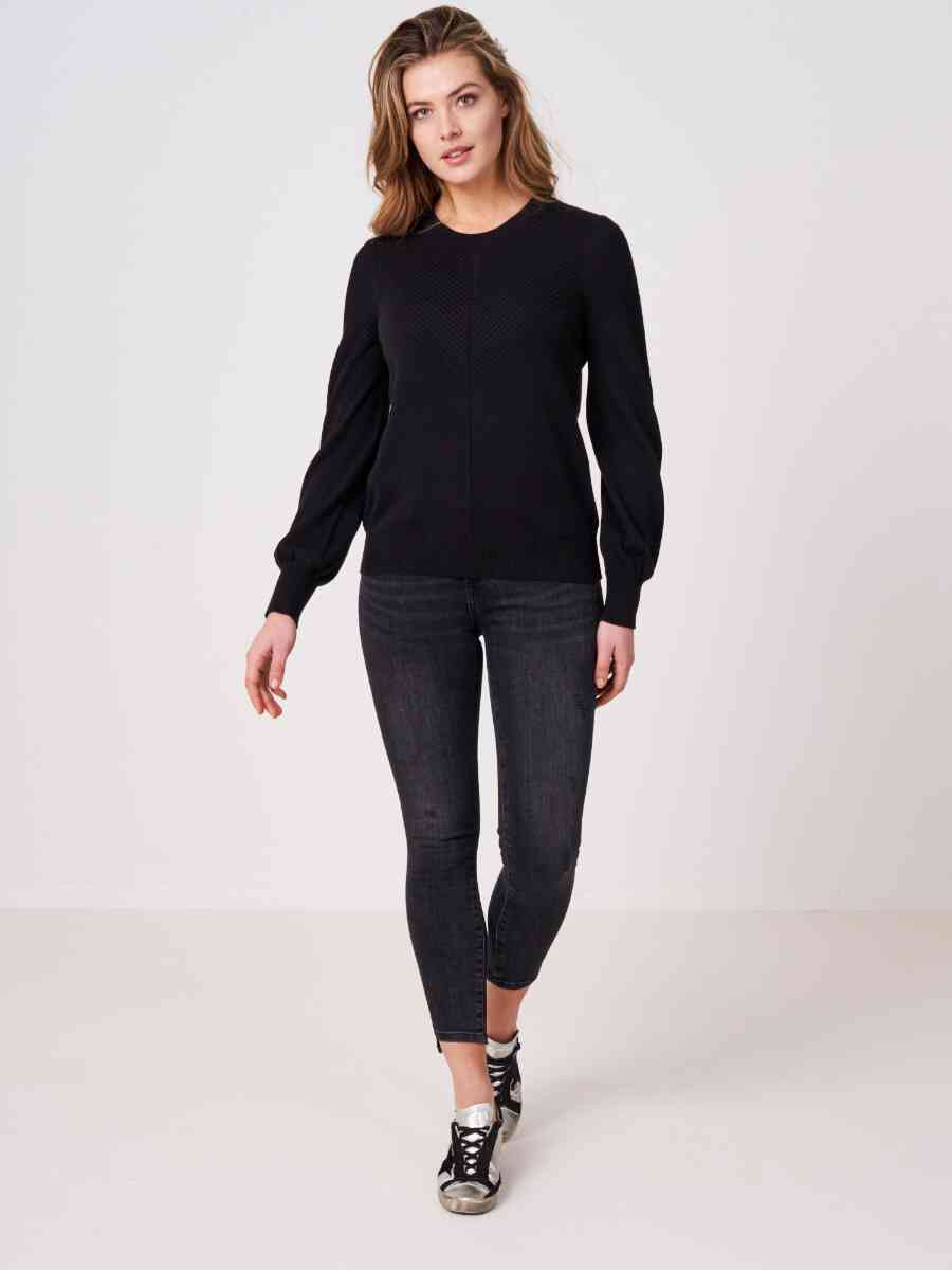 Sweater with long puff sleeves and textured details image number 3