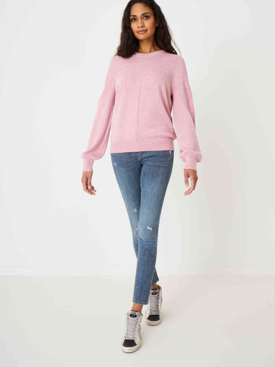 Sweater with long puff sleeves and textured details image number 11