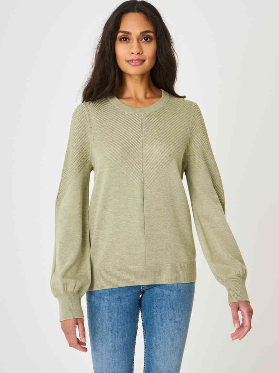 Sweater with long puff sleeves and textured details image number 20