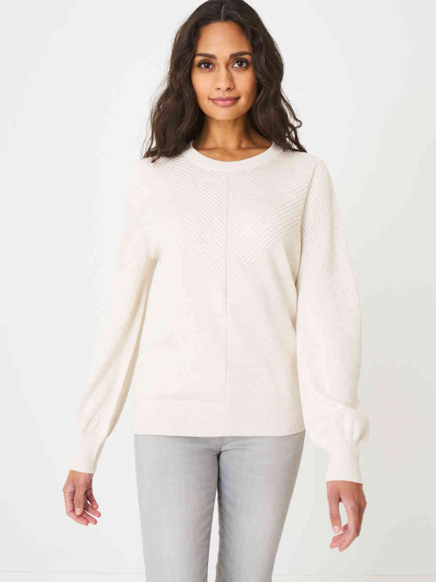 Sweater with long puff sleeves and textured details