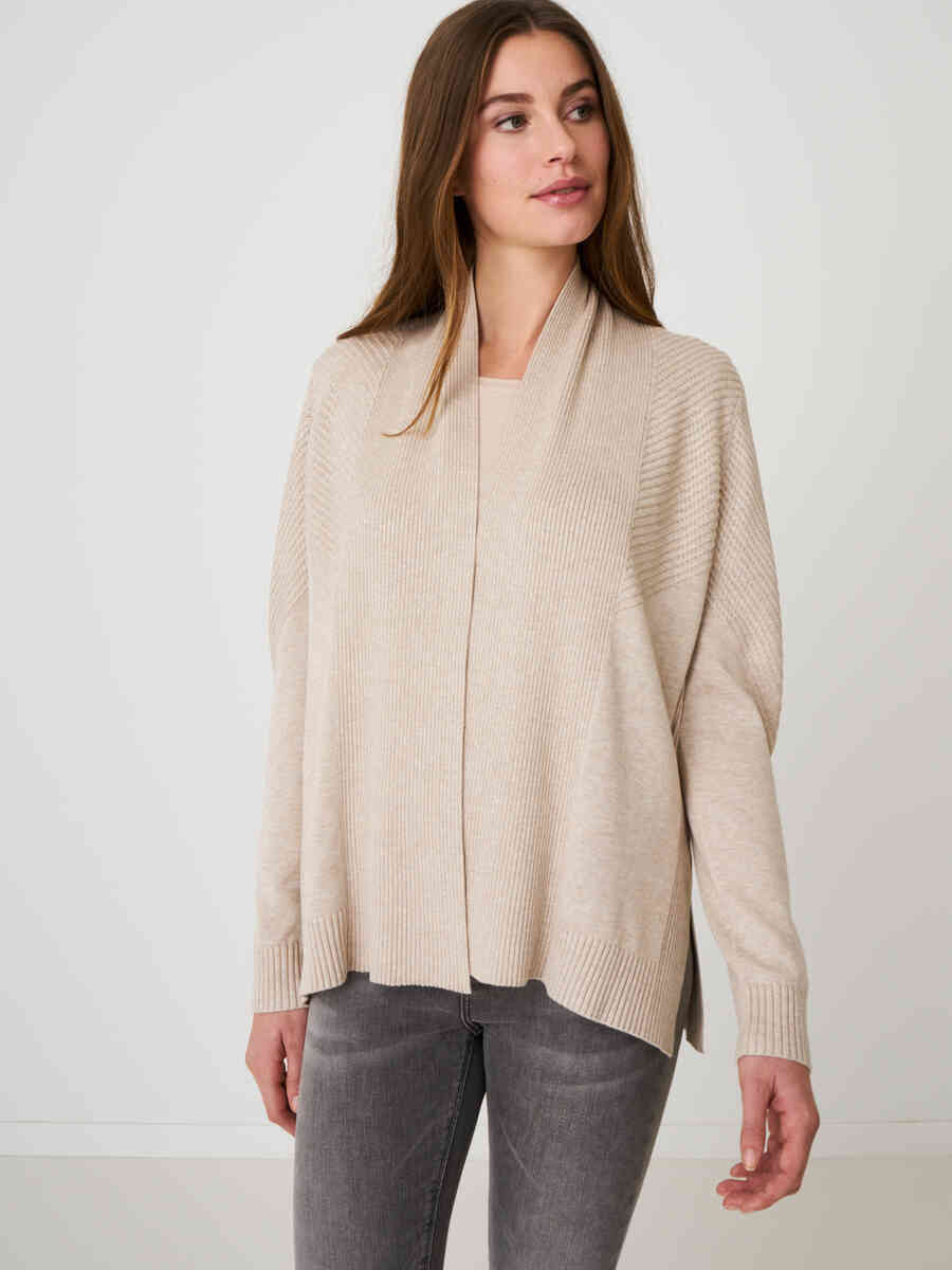 Open cardigan with rib knit details and shawl collar