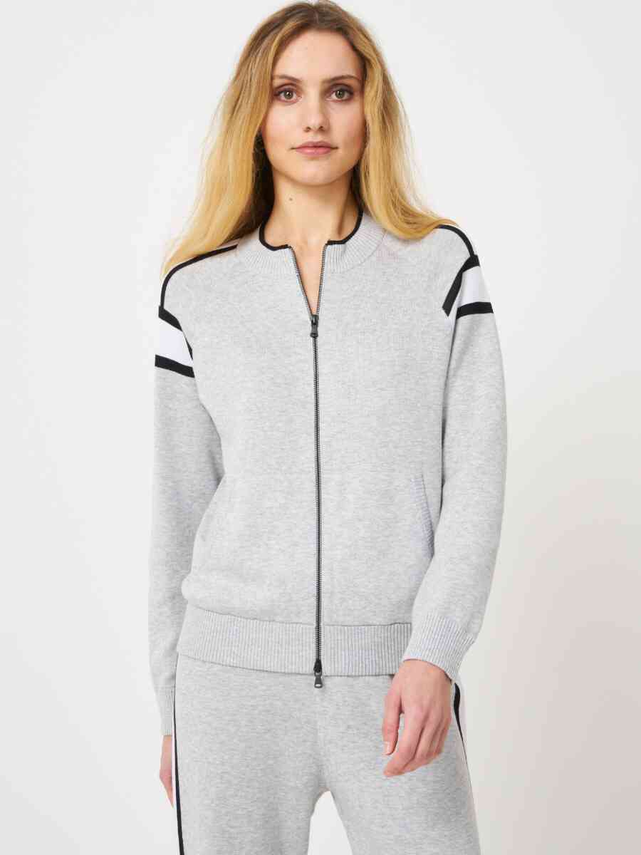 Knitted organic cotton blend jacket with sporty stripes