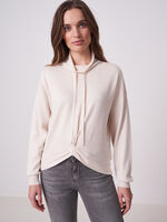 Knitted cotton blend sporty sweater with twisted hem image number 0