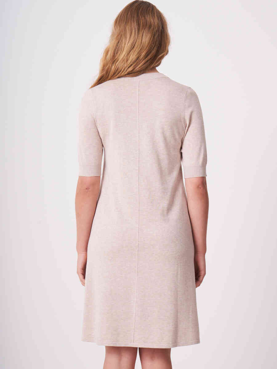 Cotton blend knitted dress with slit neckline image number 1