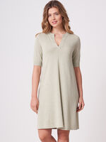 Cotton blend knitted dress with slit neckline image number 0