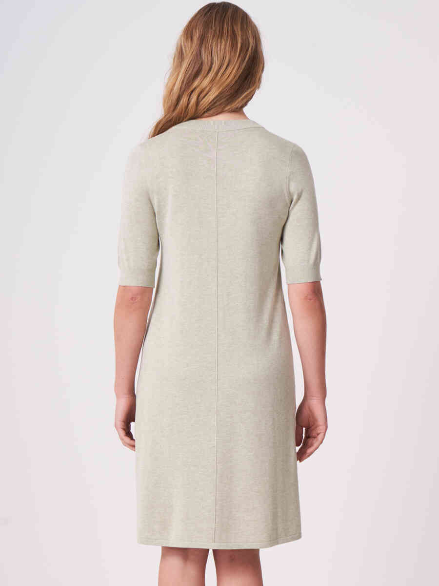 Cotton blend knitted dress with slit neckline image number 1