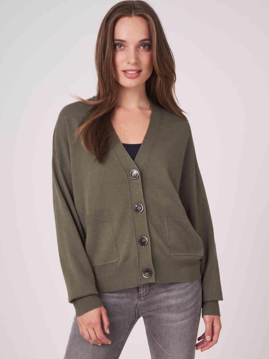 Cotton blend buttoned cardigan with pockets