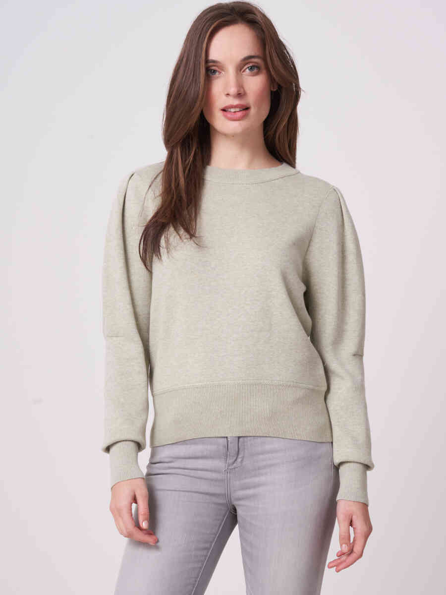 Pure cotton sweater with puff shoulders