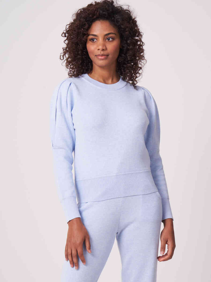 Pure cotton sweater with puff shoulders