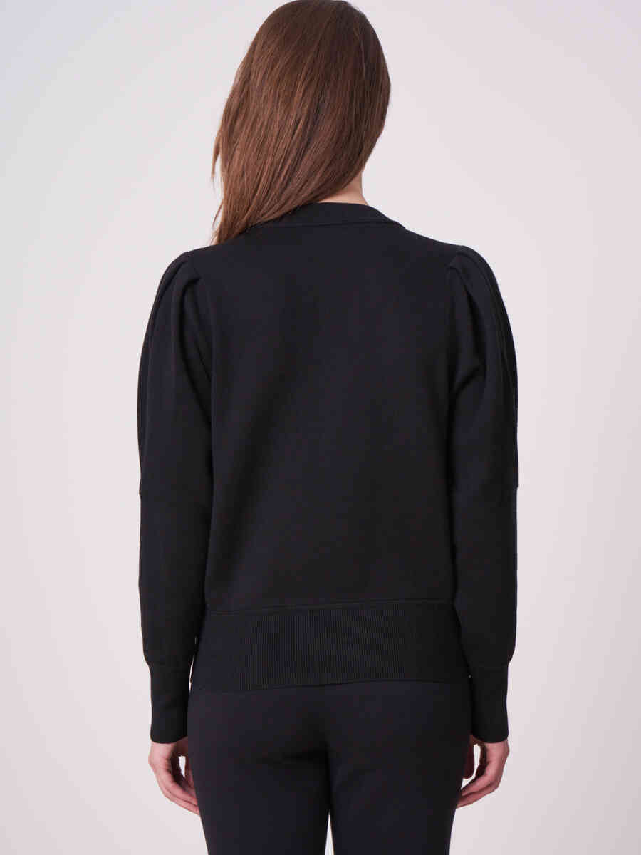 Pure cotton zip cardigan with puff shoulders image number 1