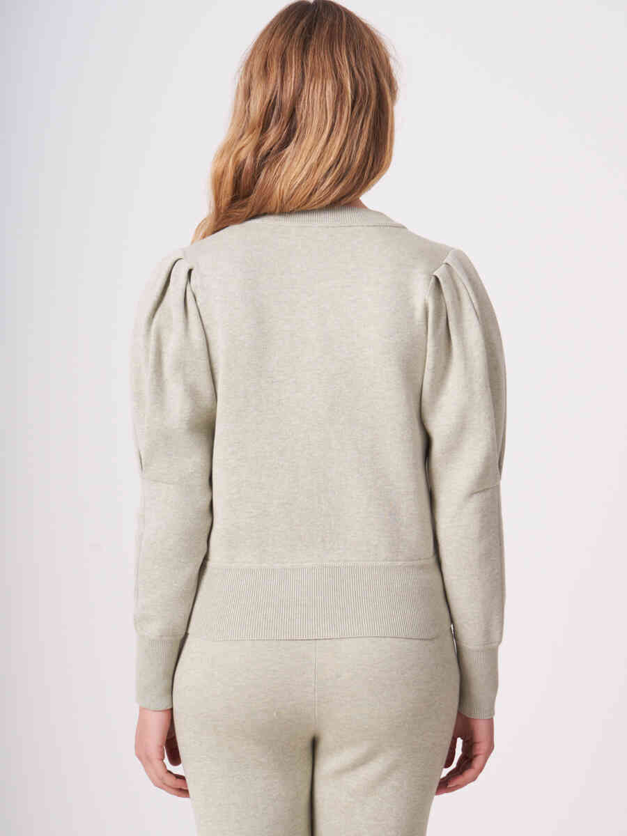 Pure cotton zip cardigan with puff shoulders image number 5