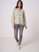 Cotton blend fringed cardigan with polo neck image number 3