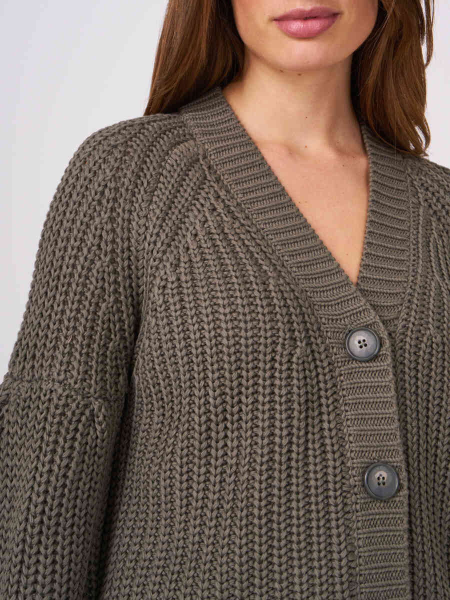Pure cotton chunky rib knit cardigan image number 3