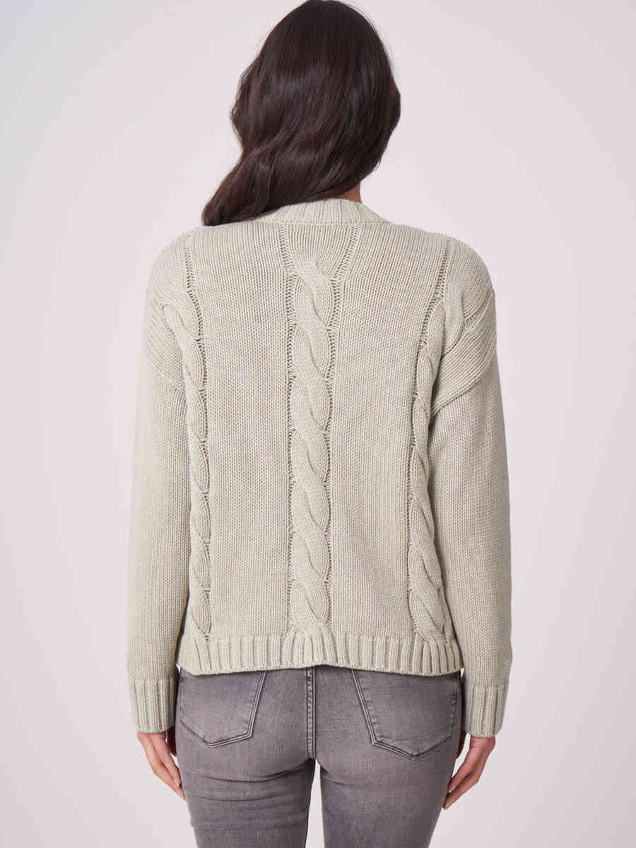 Pure cotton chunky cable knit cardigan image number 1