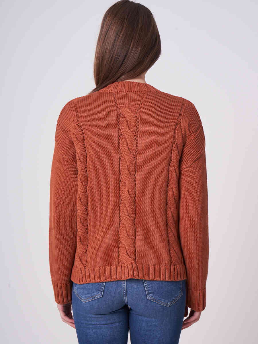 Pure cotton chunky cable knit cardigan image number 2