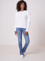 Rib knit sweater with puff shoulders image number 3