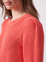 Rib knit sweater with puff shoulders image number 2