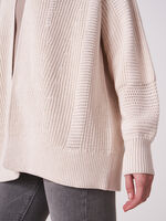 Pure cotton open rib knit cardigan with puff sleeves image number 2