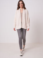 Pure cotton open rib knit cardigan with puff sleeves image number 3