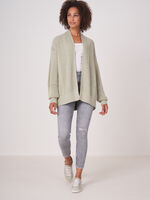 Pure cotton open rib knit cardigan with puff sleeves image number 3
