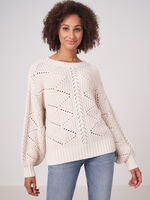 Pure cotton openwork knit sweater  image number 1