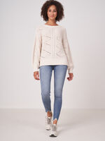 Pure cotton openwork knit sweater  image number 4