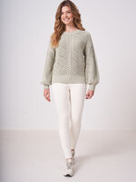 Pure cotton openwork knit sweater  image number 3