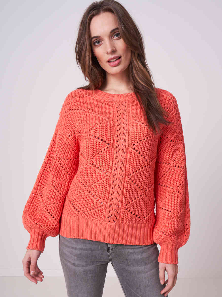 Pure cotton openwork knit sweater 