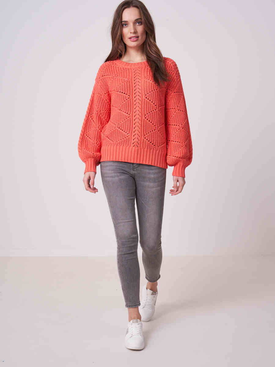 Pure cotton openwork knit sweater  image number 3
