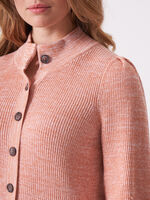 Two tone cotton silk blend knit cardigan with 3/4 puff sleeves image number 3