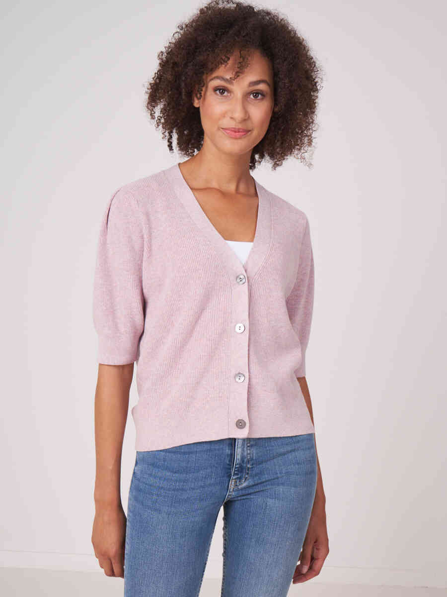 Cotton cashmere blend short sleeve cardigan