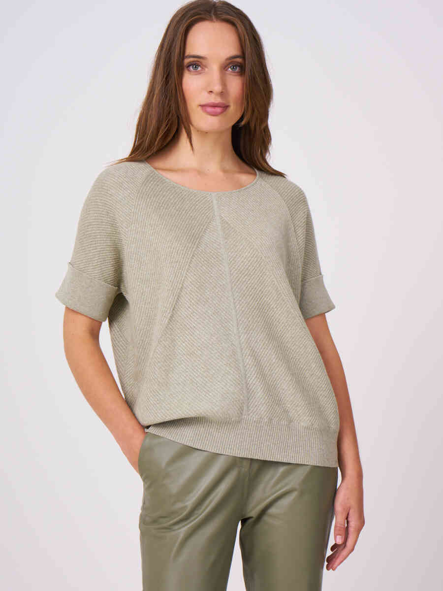 Cotton cashmere blend short sleeve poncho sweater