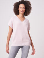 Cotton cashmere blend short sleeve sweater with mini sequins image number 0