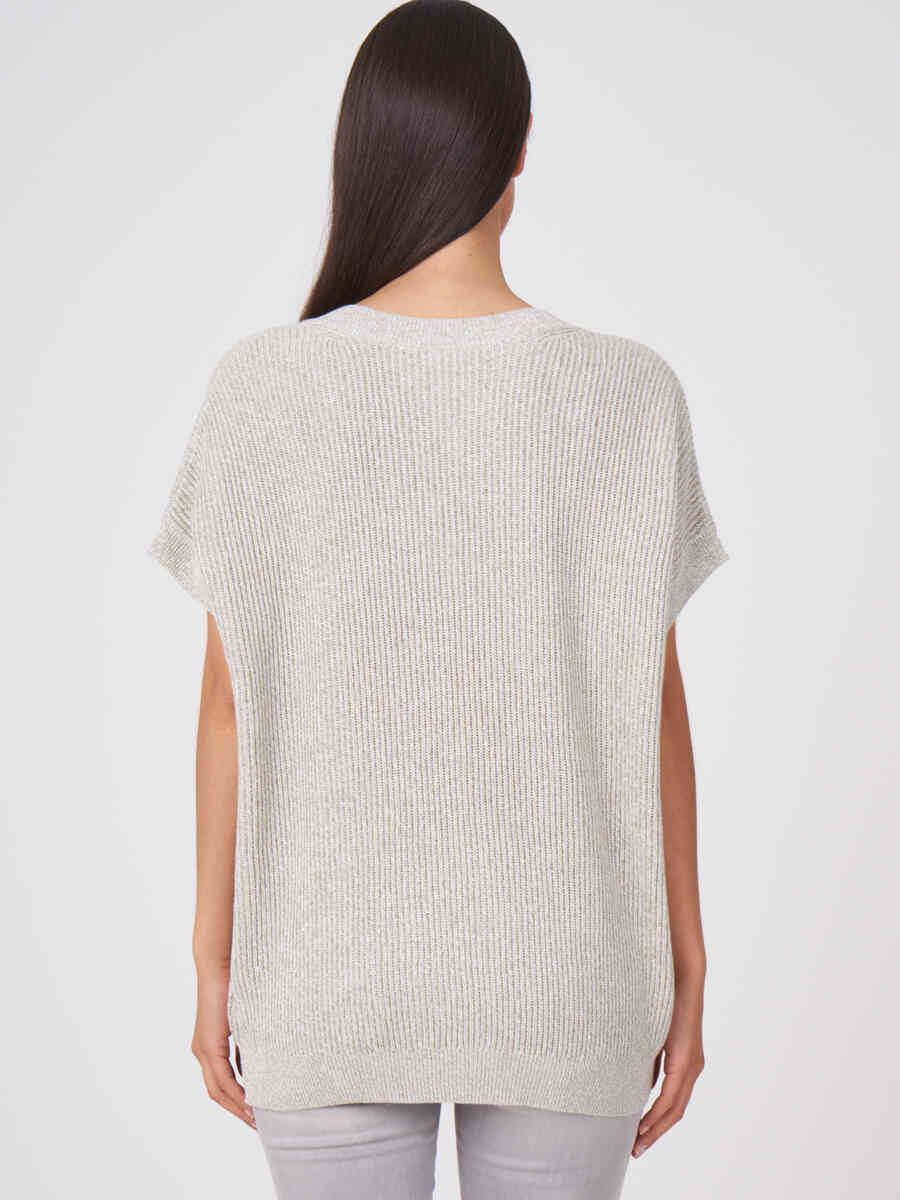 Cotton cashmere blend short sleeve sweater with mini sequins image number 1
