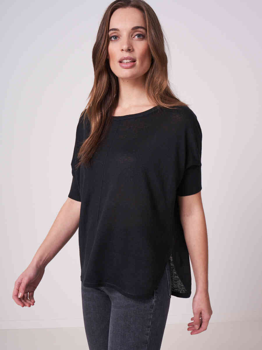 Pure linen loose fit poncho sweater