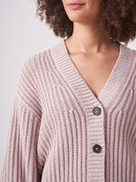 Shiny chunky rib knit cardigan made of Italian fancy yarn image number 2