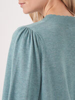 Cotton blend sweater with puff sleeves and scalloped hem image number 6