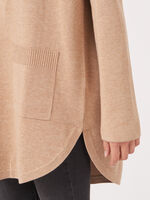 Cotton blend open cardigan with fringe shawl collar image number 2