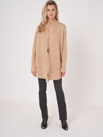 Cotton blend open cardigan with fringe shawl collar image number 5