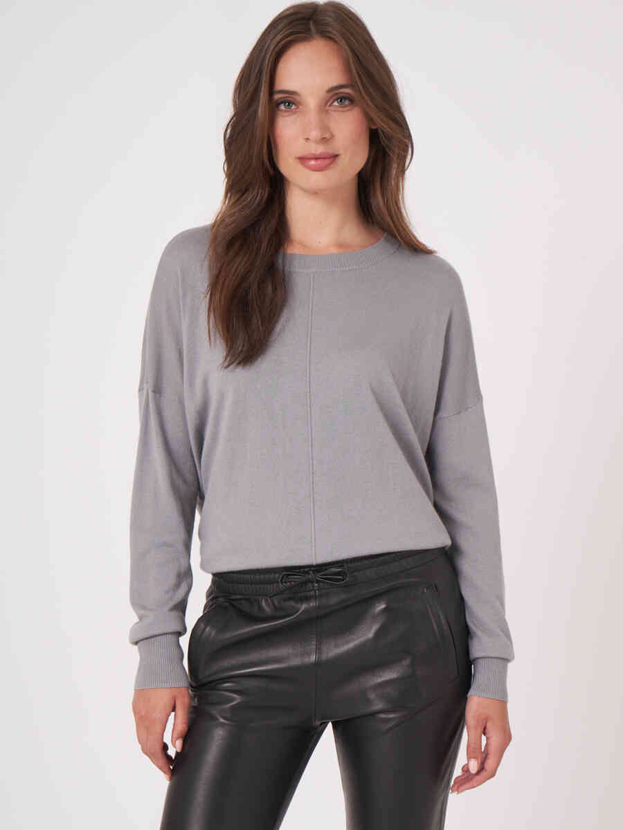 Oversized cashmere blend sweater with dividing seam