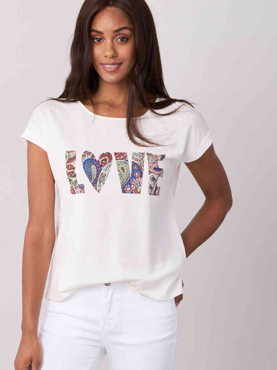 T-shirt with LOVE lettering in Paisley pattern image number 0
