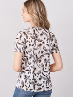 Linen T-shirt with palm leaf print image number 1